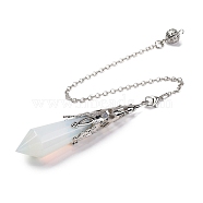 Opalite Pointed Dowsing Pendulum Big Pendants, Lead Free & Cadmium Free, with Platinum Tone Brass Findings, Hexagonal Cone, 265mm, Hole: 2mm(G-H285-06P-A26)