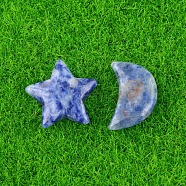 Natural Blue Spot Jasper Healing Moon & Star Ornaments, Reiki Energy Stone Display Decorations, 20x14~20mm, 2pcs/set(PW-WG13036-02)