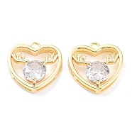 Brass Micro Pave Cubic Zirconia Pendants, Heart Charm, Golden, 14.5x14.5x5mm, Hole: 1.6mm(KK-K276-03G)