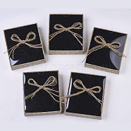Cardboard Jewelry Boxes, for Ring, Necklace, Earring, with Transparent Lid, Hemp Rope Bowknot and Black Sponge Inside, Rectangle, Wheat, 13x11x2.9cm(CBOX-N012-04B)