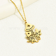 Fashionable Vintage Mushroom Plant Stainless Steel Pendant Necklace, Geometric Collarbone Chain Necklace, Real 18K Gold Plated, 17.72 inch(45cm)(XG9535)