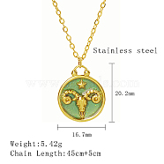 Stainless Steel Enamel Constellation Pendant Necklaces, Real 18K Gold Plated, Aries, 17.72 inch(45cm), Pendant: 20.2x16.7mm(DJ0261-2)