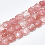 Cherry Quartz Glass Beads Strands, Faceted, Square, 8~8.5x8~8.5x5mm, Hole: 1mm, about 25pcs/strand, 8.0''(G-S357-D01-14)