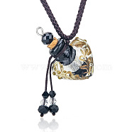 Baroque Style Heart Handmade Lampwork Perfume Essence Bottle Pendant Necklace, Adjustable Braided Cord Necklace, Sweater Necklace for Women, Black, 18-7/8~26-3/4 inch(48~68cm)(PW-WG87634-03)