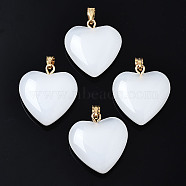 Spray Painted Glass Pendants, with Golden Plated Iron Bails, Imitation Jade, Heart, Mint Cream, 22x20.5x7mm, Hole: 6x2mm(X-GLAA-N035-016-A02-A)