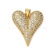 Rack Plating Brass Micro Pave Clear Cubic Zirconia Perdants, Cadmium Free & Lead Free, Long-Lasting Plated, Heart, Real 18K Gold Plated, 25x21x5mm, Hole: 5x3.5mm(KK-C067-03G)