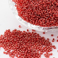 12/0 Grade A Round Glass Seed Beads, Silver Lined, Dark Red, 12/0, 2x1.5mm, Hole: 0.3mm, about 30000pcs/bag(SEED-Q007-F38)
