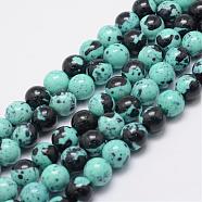 Natural Ocean White Jade Beads Strands, Dyed, Round, Cyan, 6mm, Hole: 1mm, about 65~66pcs/strand, 15.75 inch(40cm)(G-E346-6mm-07)
