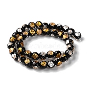 Handmade Gold & Silver Foil Lampwork Beads, Round, Black, 10~10.5mm, Hole: 1.6~1.8mm, about 40pcs/strand, 14.57 inch(37cm)(GLAA-G107-07B-09)