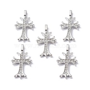 Alloy Rhinestone Pendants, Cadmium Free & Lead Free, Cross Charms, Platinum, 35x19.5x3.5mm, Hole: 5.5x3mm(ALRI-O013-02P)