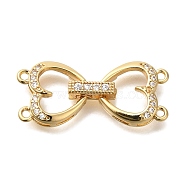 Brass Micro Pave Clear Cubic Zirconia Fold Over Clasps, Bowknot, Real 18K Gold Plated, 28mm(KK-K389-102G)