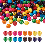 240Pcs 8 Color Craftdady Dyed Natural Maple Wood Beads, Barrel, Lead Free, Mixed Color, 16~17x16mm, Hole: 8mm, 30pcs/color(WOOD-CD0001-06B-LF)