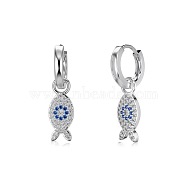 Fish 925 Sterling Silver Micro Pave Cubic Zirconia Leverback Earrings for Woman, Real Platinum Plated, 24.5x6mm(EJEW-Q384-03P)