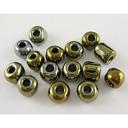 6/0 Glass Seed Beads, Iris Round, Antique Bronze, about 4mm in diameter, hole: 1mm, about 500pcs/50g(X-SDB4mm602)