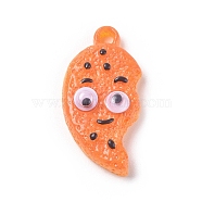 Imitation Food Plastic Pendants, Cookie with Eye, Orange, 27.2x13.8x6.3mm, Hole: 2.2mm(KY-WH0020-38)