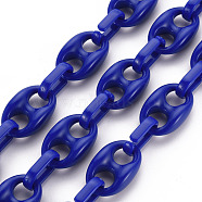Handmade Opaque Acrylic Link Chains, Oval, Blue, Link: 27x17x9mm, Oval: 18.5x11.5x4.5mm, about 3.28 Feet(1m)/strand(CHAC-ZX0001-01B)