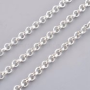 Iron Rolo Chains, Belcher Chain, Unwelded, Lead Free, Silver Color Plated, with Spool, Size: Chain: about 2.5mm in diameter, 1mm thick, about 328.08 Feet(100m)/roll(CH-S067-S-LF)