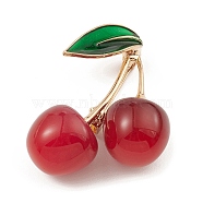 Alloy Enamel Brooch Pin, with Resin, Cherry, Dark Red, 38.3x37.5x17mm(JEWB-Q030-10G-01)