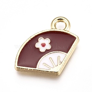 Alloy Charms, with Enamel, Fan with Flower, Golden, 13x13x2mm, Hole: 1.8mm(X-ENAM-I043-13G)
