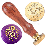 Wax Seal Stamp Set, Golden Tone Sealing Wax Stamp Solid Brass Head, with Retro Wood Handle, for Envelopes Invitations, Gift Card, Flower, 83x22mm, Stamps: 25x14.5mm(AJEW-WH0208-995)