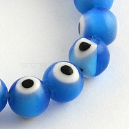 Round Handmade Evil Eye Lampwork Beads Strands, Dodger Blue, 8mm, Hole: 1mm, about 48pcs/strand, 13.7 inch(LAMP-R114-8mm-03)