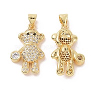 Brass Micro Pave Cubic Zirconia Pendants, Bear Charm, Real 18K Gold Plated, 24x14x4.5mm, Hole: 3.5x4mm(ZIRC-I063-13G)