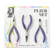 Steel Pliers Set, with Plastic Handles, including Side Cutter Pliers, Round Nose Plier, Needle Nose Wire Cutter Plier, Midnight Blue, 113~126x48~52x6~10mm, 3pcs/set(TOOL-YW0001-18A)