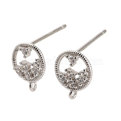 Rhodium Plated 925 Sterling Silver Ear Stud Findings, with Cubic Zirconia, Ring, 10x8mm, Hole: 1mm, Pin: 13x0.9mm(STER-F058-01P-02)