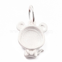 925 Sterling Silver Pendant Cabochon Settings, Chinese Zodiac Sign, Mouse, 14x11x2.2mm, Inner Diameter: 3.5mm Hole: 5x0.6mm(STER-I020-01E-S)