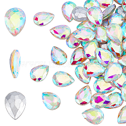 80Pcs Glass Rhinestone Cabochons, Pointed Back & Back Plated, Teardrop, Crystal AB, 18x13x5.5mm(RGLA-FG0001-16B)