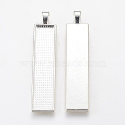 Alloy Big Pendant Cabochon Settings, Plain Edge Bezel Cups, Rectangle, Silver Color Plated, Tray: 50x10mm, 60.5x13x2.7mm, Hole: 3.5x5.5mm(X-PALLOY-WH0037-02S)