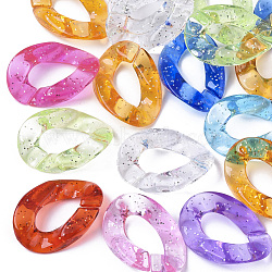 Transparent Acrylic Linking Rings, Quick Link Connectors, for Curb Chains Making, with Glitter Powder, Twist, Mixed Color, 30x21x6mm, Inner Diameter: 16x8mm(OACR-S036-001B-L)