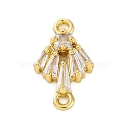 Brass Clear Cubic Zirconia Connector Charms/Links, Real 14K Gold Plated, Fan, 14x8.5x2.5mm, Hole: 1mm(FIND-L019-07G-02)