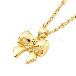 Brass Curb Chain Necklaces, Pendants Necklaces, Bowknot, Real 18K Gold Plated, 17.05 inch(433mm), Bowknot: 16x15mm(NJEW-M220-03B-G)