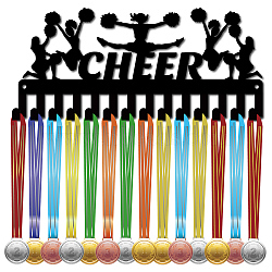 Iron Medal Holder Frame, 14 Hooks Medals Display Hanger Rack, with Screws, Black, Cheerleaders, Human, 130x290mm(AJEW-WH0390-030)