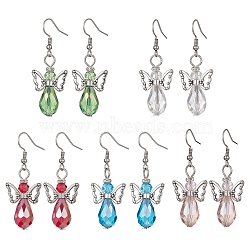 Tibetan Style Alloy Angel Fairy Dangle Earrings, Glass Beaded Drop Earrings, Mixed Color, 48x18mm(EJEW-JE05425-02)