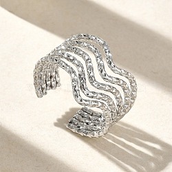 304 Stainless Steel Multi Layer Cuff Open Rings for Women, Stainless Steel Color, 18mm, Inner Diameter: 18mm.(RJEW-A095-04P)