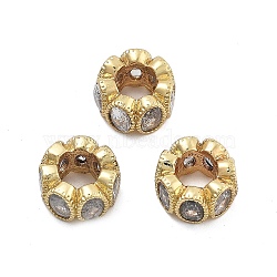 Brass Micro Pave Clear Cubic Zirconia European Beads, Long-Lasting Plated, Cadmium Free & Lead Free, Real 18K Gold Plated, 10x5.5mm, Hole: 5mm(KK-Q006-45G)