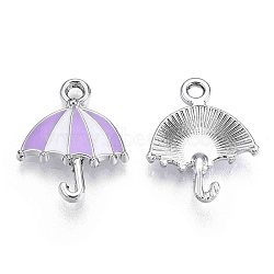 Alloy Pendants, with Enamel, Platinum, Umbrella, Lilac, 19x15.5x3mm, Hole: 2mm(ENAM-S119-054B)