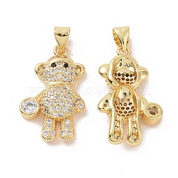 Brass Micro Pave Cubic Zirconia Pendants, Bear Charm, Real 18K Gold Plated, 24x14x4.5mm, Hole: 3.5x4mm(ZIRC-I063-13G)
