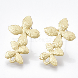 Smooth Surface Alloy Stud Earring Findings, with Steel Pin and Loop, Flower, Matte Gold Color, 23x15mm, Hole: 1.4mm, Pin: 0.7mm(X-PALLOY-T064-45MG)