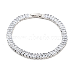 Brass Pave Clear Cubic Zirconia Rectangle Link Bracelets, Nickle Free, Long-Lasting Plated, Platinum, 7-3/8 inch(18.8cm)(BJEW-YWC0002-11B-P)