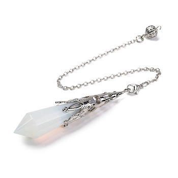 Opalite Pointed Dowsing Pendulum Big Pendants, Lead Free & Cadmium Free, with Platinum Tone Brass Findings, Hexagonal Cone, 265mm, Hole: 2mm