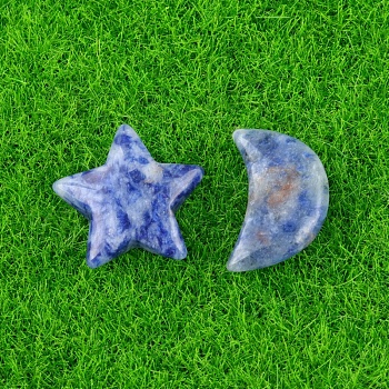 Natural Blue Spot Jasper Healing Moon & Star Ornaments, Reiki Energy Stone Display Decorations, 20x14~20mm, 2pcs/set