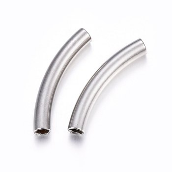 304 Stainless Steel European Tube Beads, Curved Tube Noodle Beads, Curved Tube, Stainless Steel Color, 40x6mm, Hole: 4.5x5mm