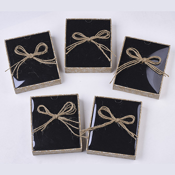 Cardboard Jewelry Boxes, for Ring, Necklace, Earring, with Transparent Lid, Hemp Rope Bowknot and Black Sponge Inside, Rectangle, Wheat, 13x11x2.9cm