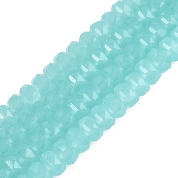 Imitation Jade Glass Beads Strands, Rondelle, Faceted, Turquoise, 7.5~8x5mm, Hole: 1~1.2mm, about 77~81pcs/strand, 14.96~17.32 inch(38~44cm)