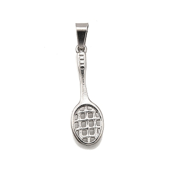 304 Stainless Steel Pendants, Racket Charm, Anti-Tarnish, Stainless Steel Color, 31x10x2mm, Hole: 3.5x7mm