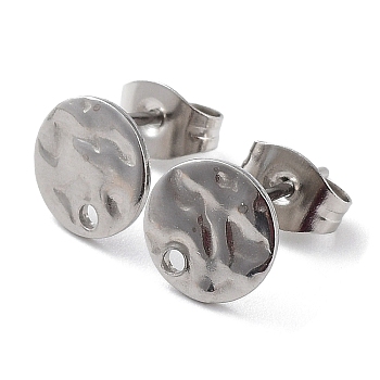 201 Stainless Steel Flat Round Stud Earring Findings, with 304 Stainless Steel Pins, Stainless Steel Color, 8x0.7mm, Hole: 1.2mm, Pin: 0.7mm