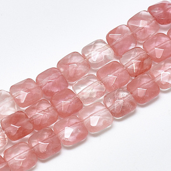 Cherry Quartz Glass Beads Strands, Faceted, Square, 8~8.5x8~8.5x5mm, Hole: 1mm, about 25pcs/strand, 8.0''
